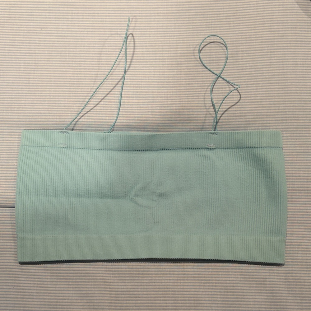 Urban Outfitters Light Mint Ribbed Bandeau with Thin Straps